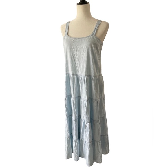 NWOT Pomander Place Tuckernuck Lola Chambray Tiered Midi Dress Size Small - Picture 1 of 10
